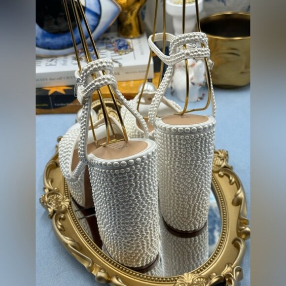 🆕 GIANNI BINI 🧿 NWOB KemaraTwo Embellished Pearl Studded Platform Sandal Sz 7 - Picture 8 of 16